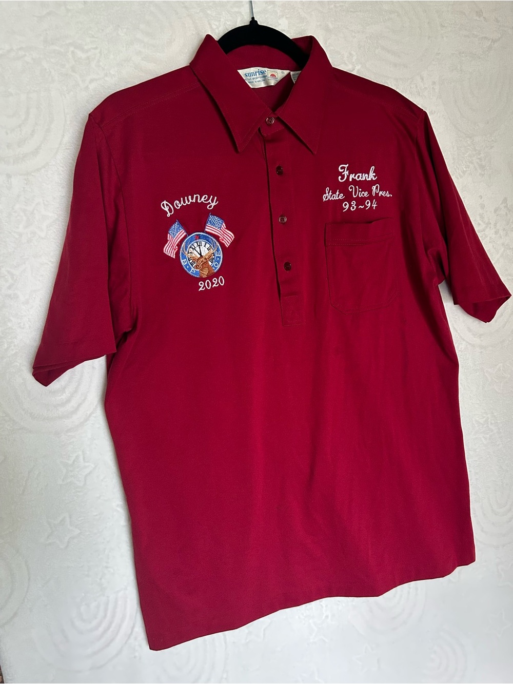 Vintage Personalized Embroidered Red Polo Shirt with USA Patch